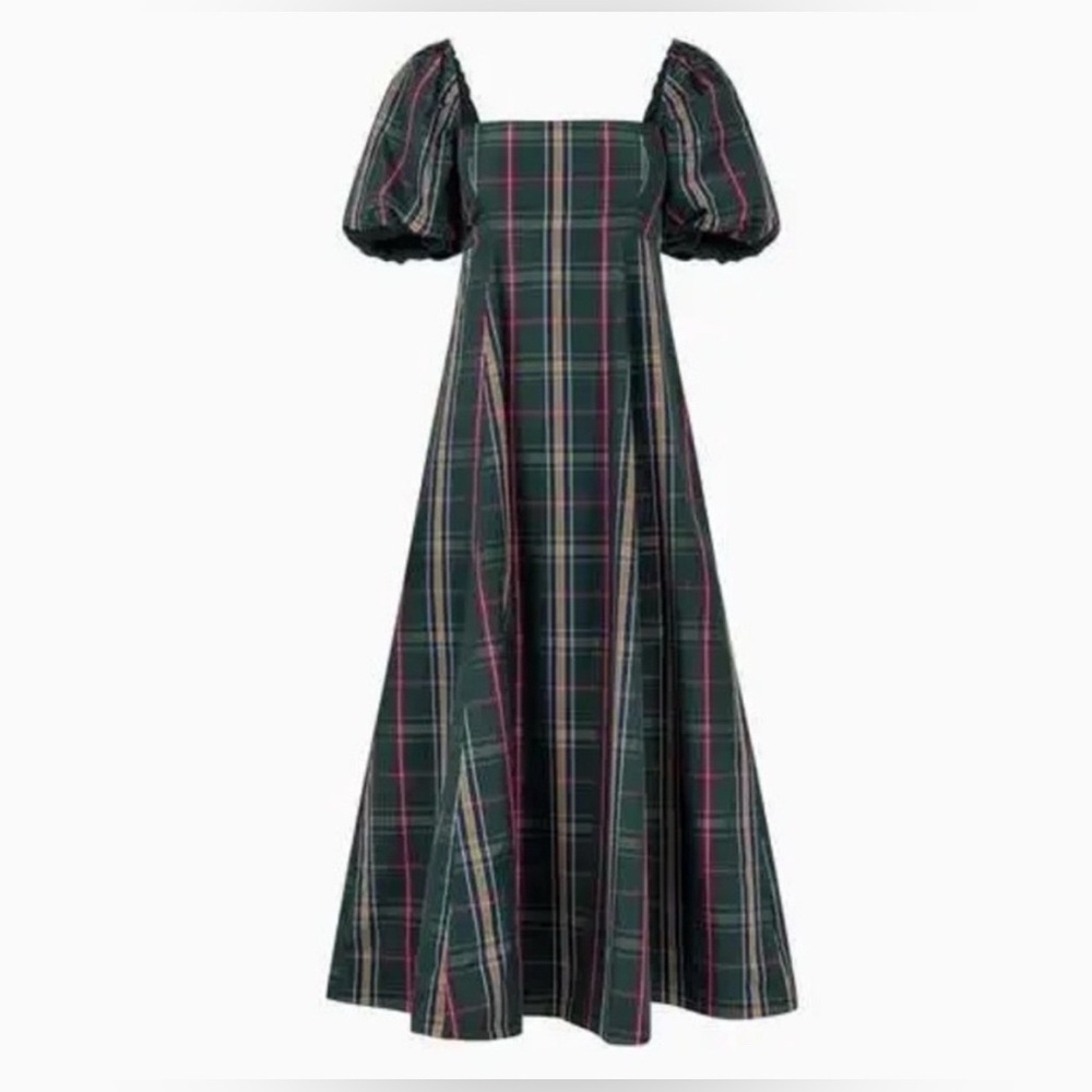 Hill House Navy Plaid Midi Dress with Puff Sleeves - Picture 2 of 5